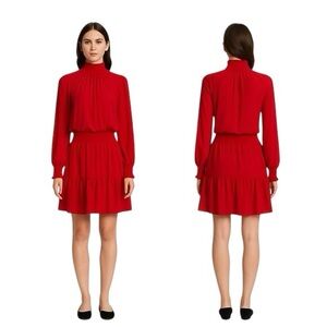 Shinestar Elegant Red Long-Sleeve Smocked Waist Tiered Dress NWT Size XL